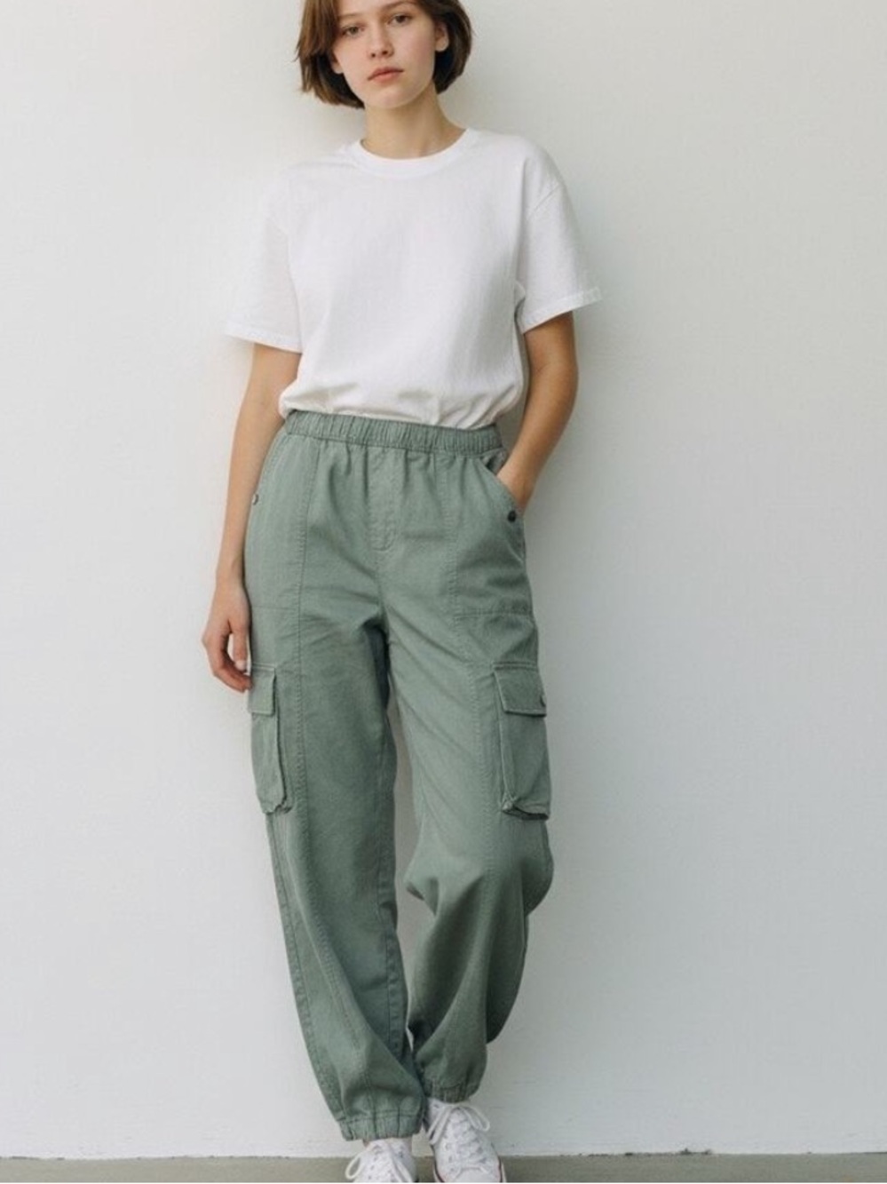 C&C California Olive Sage Wide-Leg Cargo Pants